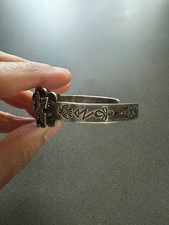 Old Fred Harvey Era Coin Silver Turquoise Thunderbird Cuff Bracelet, Stamped - Additional view 5