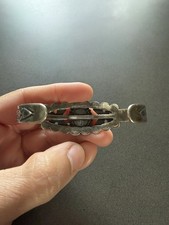 Old Fred Harvey Era Coin Silver Turquoise Thunderbird Cuff Bracelet, Stamped - Additional view 6