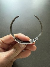 Old Fred Harvey Era Coin Silver Turquoise Thunderbird Cuff Bracelet, Stamped - Additional view 7