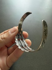 Old Fred Harvey Era Coin Silver Turquoise Thunderbird Cuff Bracelet, Stamped - Additional view 9