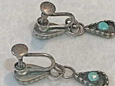 🔥Native American Fred Harvey-era Squash Blossom TURQUOISE Earrings 925 Silver - Additional view 5