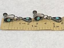 🔥Native American Fred Harvey-era Squash Blossom TURQUOISE Earrings 925 Silver - Additional view 7
