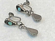 🔥Native American Fred Harvey-era Squash Blossom TURQUOISE Earrings 925 Silver - Additional view 8