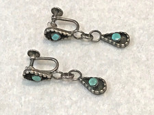 🔥Native American Fred Harvey-era Squash Blossom TURQUOISE Earrings 925 Silver - Additional view 10