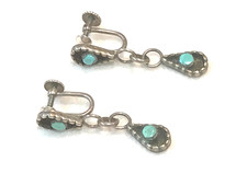 🔥Native American Fred Harvey-era Squash Blossom TURQUOISE Earrings 925 Silver