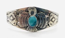 Fred Harvey Tribute Two Tone Blue TURQUOISE STERLING Silver THUNDEBIRD Bracelet - Additional view 5