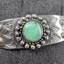 Fred Harvey Era Native American Sterling Silver Cuff Bracelet Green Turquoise - Additional view 1
