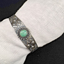Fred Harvey Era Native American Sterling Silver Cuff Bracelet Green Turquoise - Additional view 4