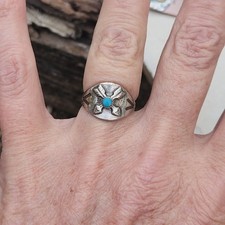 Fred Harvey sterling silver Turquoise Double crossed arrows ring sz 5 - Additional view 1
