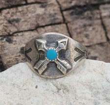 Fred Harvey sterling silver Turquoise Double crossed arrows ring sz 5