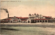 1920 Alvarado Hotel Albuquerque NM Postcard Fred Harvey House Mission Style