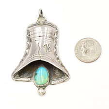 Sterling Silver 925 Fred Harvey Era Turquoise Gemstone 76 Liberty Bell Pendant - Additional view 2