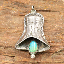 Sterling Silver 925 Fred Harvey Era Turquoise Gemstone 76 Liberty Bell Pendant