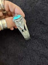 Navajo VTG sterl silver, turquoise, handstamped, cuff bracelet 1940s Fred Harvey - Additional view 3