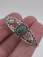 VINTAGE FRED HARVEY BELL TRADING POST TURQUOISE CUFF BRACELET STERLING SILVER...