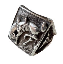 Vintage Fred Harvey Era Sterling Silver Bucking Bronco/Longhorn Ring-Size 7.5 - Additional view 7