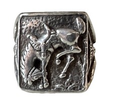 Vintage Fred Harvey Era Sterling Silver Bucking Bronco/Longhorn Ring-Size 7.5