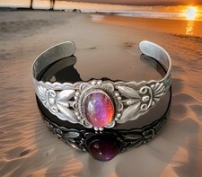 Fred Harvey Era Native American Dragon's Breath Opal Sterling Silver Bracelet - Additional view 1