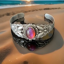 Fred Harvey Era Native American Dragon's Breath Opal Sterling Silver Bracelet - Additional view 3