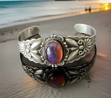 Fred Harvey Era Native American Dragon's Breath Opal Sterling Silver Bracelet - Additional view 9