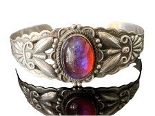 Fred Harvey Era Native American Dragon's Breath Opal Sterling Silver Bracelet