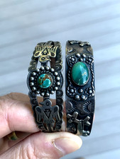 Rare Vintage Lot Of 2 Navajo Fred Harvey Era Sterling Silver Turquoise Bracelet - Additional view 15