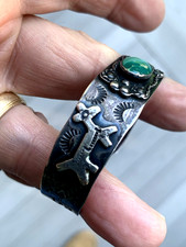 Rare Vintage Lot Of 2 Navajo Fred Harvey Era Sterling Silver Turquoise Bracelet - Additional view 6