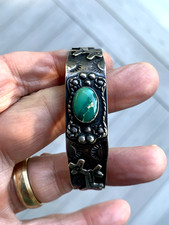 Rare Vintage Lot Of 2 Navajo Fred Harvey Era Sterling Silver Turquoise Bracelet - Additional view 10