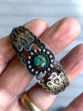 Rare Vintage Lot Of 2 Navajo Fred Harvey Era Sterling Silver Turquoise Bracelet - Additional view 1