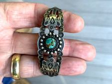 Rare Vintage Lot Of 2 Navajo Fred Harvey Era Sterling Silver Turquoise Bracelet - Additional view 2