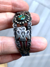 Rare Vintage Lot Of 2 Navajo Fred Harvey Era Sterling Silver Turquoise Bracelet - Additional view 3