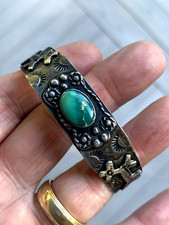 Rare Vintage Lot Of 2 Navajo Fred Harvey Era Sterling Silver Turquoise Bracelet - Additional view 5