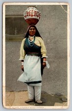 Female Woman Pueblo Water Carrier Fred Harvey Phostint Postcard - M1