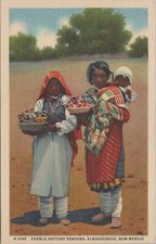 Fred Harvey Postcard Native American Pueblo Pottery Vendors Albuquerque NM