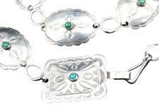 Vintage Sterling Silver Navajo Fred Harvey Era Turquoise Conch Link 1950's Belt - Additional view 2