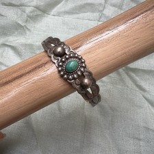 Navajo Fred Harvey Era Turquoise Sterling Silver Stamped Arrow Cuff Bracelet