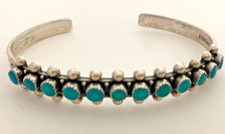 Vintage Fred Harvey Era Zuni Turquoise Sterling Silver Snake Eye Cuff Bracelet - Additional view 4