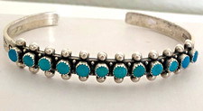Vintage Fred Harvey Era Zuni Turquoise Sterling Silver Snake Eye Cuff Bracelet