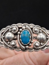 Vintage Fred Harvey Era Turquoise Cuff Bracelet, Signed Symbol Mark, SS, Navajo  - Additional view 3