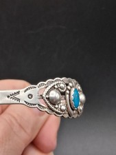 Vintage Fred Harvey Era Turquoise Cuff Bracelet, Signed Symbol Mark, SS, Navajo  - Additional view 4