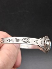 Vintage Fred Harvey Era Turquoise Cuff Bracelet, Signed Symbol Mark, SS, Navajo  - Additional view 6