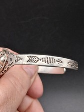 Vintage Fred Harvey Era Turquoise Cuff Bracelet, Signed Symbol Mark, SS, Navajo  - Additional view 7