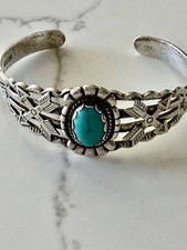 Fred Harvey Era Navajo Sterling Turquoise Crossed Arrows Bracelet Sterling