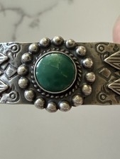 Vintage Southwestern Green Turquoise Silver Fred Harvey Era Cuff Bracelet - Additional view 1