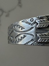 Vintage Southwestern Green Turquoise Silver Fred Harvey Era Cuff Bracelet - Additional view 3