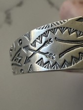 Vintage Southwestern Green Turquoise Silver Fred Harvey Era Cuff Bracelet - Additional view 4