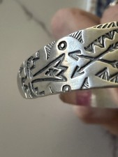 Vintage Southwestern Green Turquoise Silver Fred Harvey Era Cuff Bracelet - Additional view 5