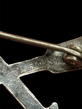 Vtg MCM Fred Harvey Era Small Navajo Turquoise Sterling Silver Crossed Arrow Pin - Additional view 2