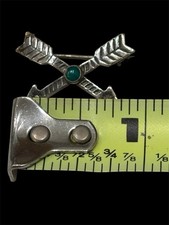 Vtg MCM Fred Harvey Era Small Navajo Turquoise Sterling Silver Crossed Arrow Pin - Additional view 3