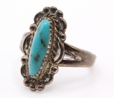 Vintage Sterling Silver Fred Harvey Era Navajo Turquoise Elongated Ring Sz.6 - Additional view 1